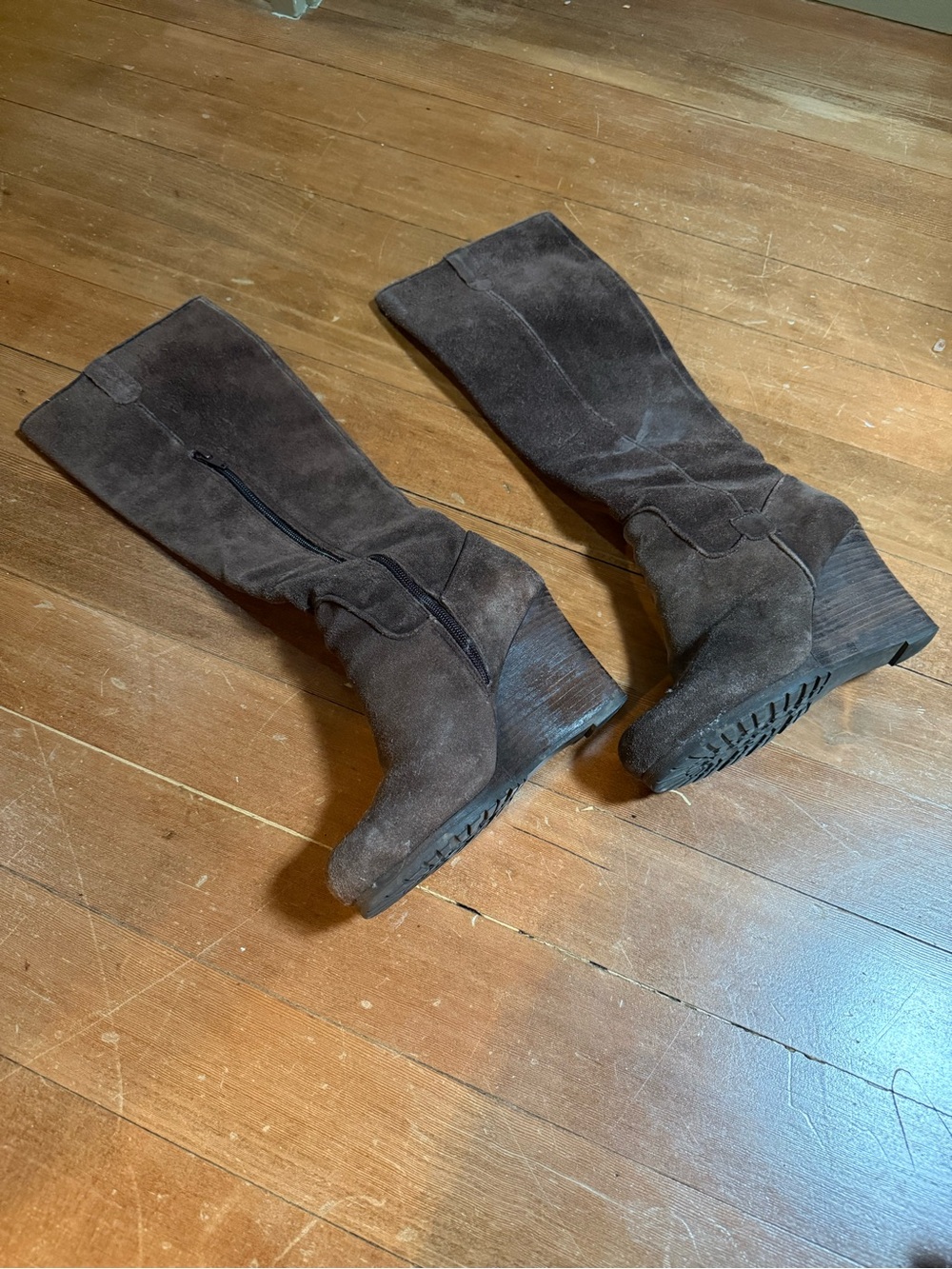 Women's Dark Brown Suede Over-the-Knee Wedge Boots